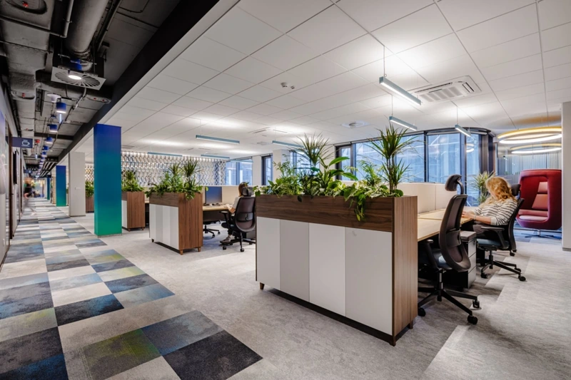 A change in floor material marks the shift from a collaborative work zone to a private focus area (Source: Internet) 