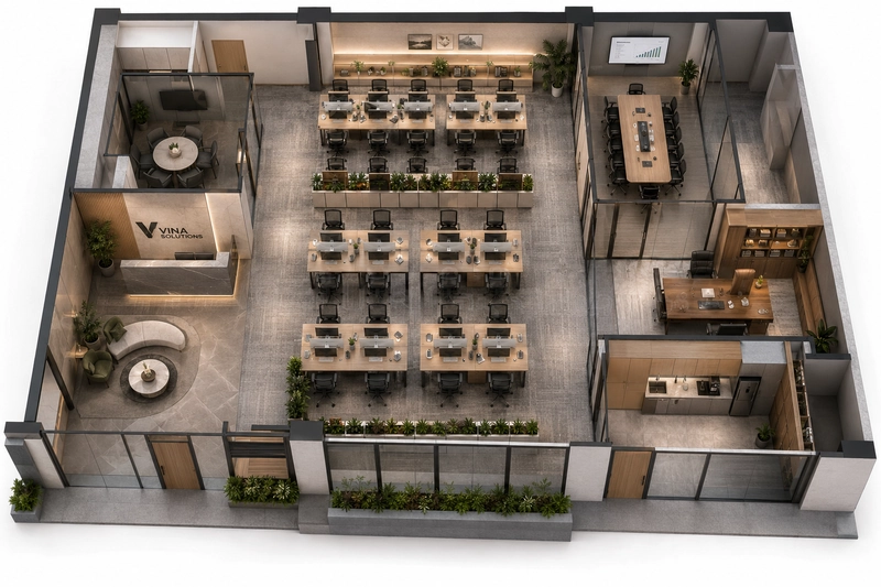 Mặt bằng 100m² theo mô hình nhóm