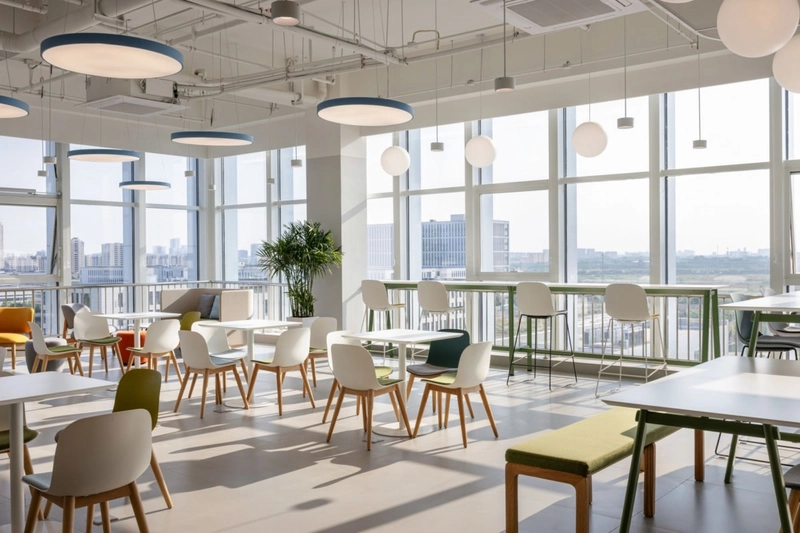 Seamless daylight harvesting minimizes reliance on artificial lighting, protecting employees from the chronic visual fatigue caused by over-illumination. (Source: Internet)