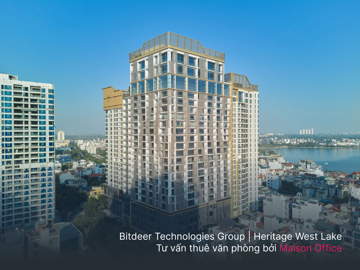 Tòa Heritage West Lake nhìn từ cao, bối cảnh tư vấn thi công nội thất tòa nhà văn phòng hiện đại