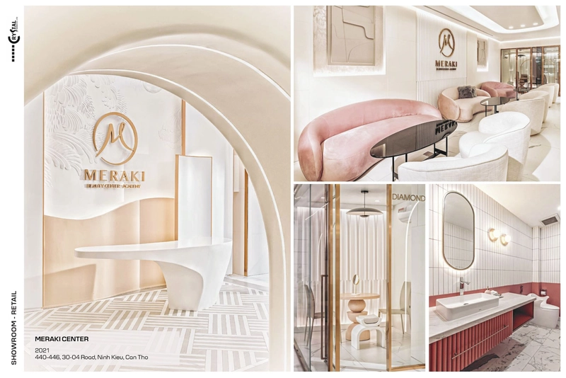Trung tâm làm đẹp Meraki Center - một dự án nội thất showroom làm đẹp được thực hiện bởi Crystal Design TPL (Nguồn: Deco Crystal) 