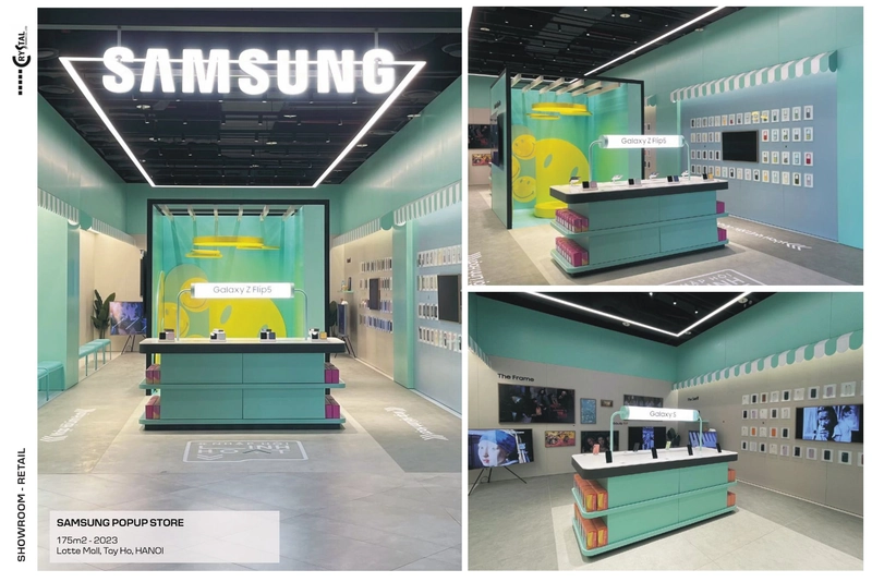 Cửa hàng Samsung popup tại Lotte Mall Tây Hồ, Hà Nội - dự án thực hiện bởi đội ngũ Crystal Design TPL (Nguồn: Deco Crystal) 