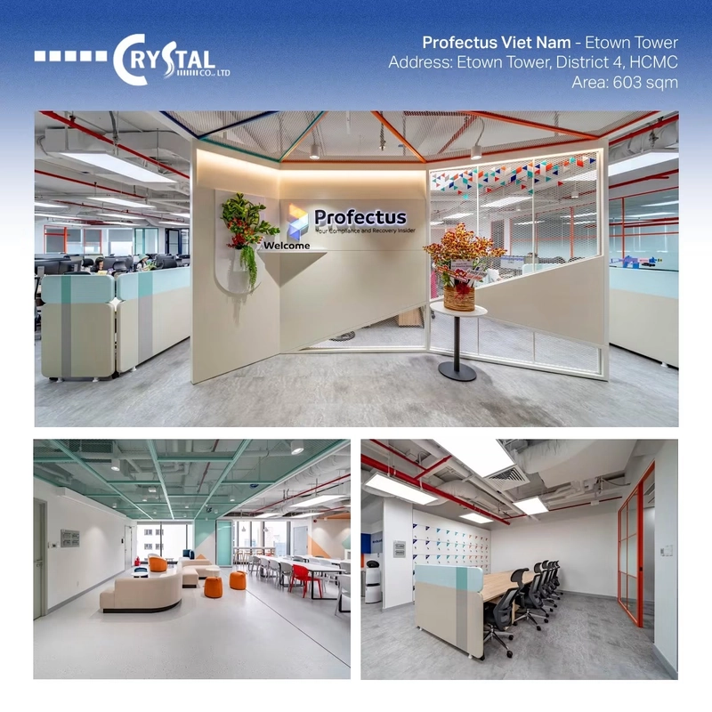 Ảnh ghép dự án Profectus Việt Nam 603m2 tại Etown Tower, các mẫu thiết kế văn phòng đẹp quy mô lớn