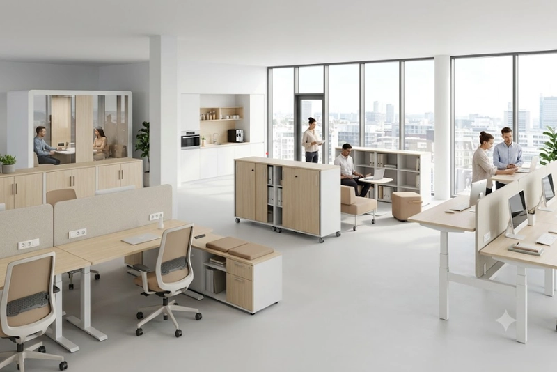 Mẫu thiết kế văn phòng 70m2 nội thất thông minh, module linh hoạt 