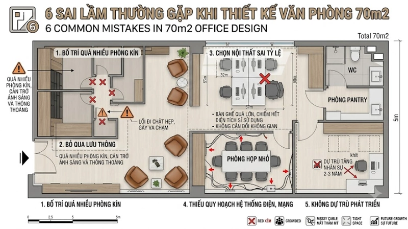 Những sai lầm thường gặp khi thiết kế văn phòng 70m2