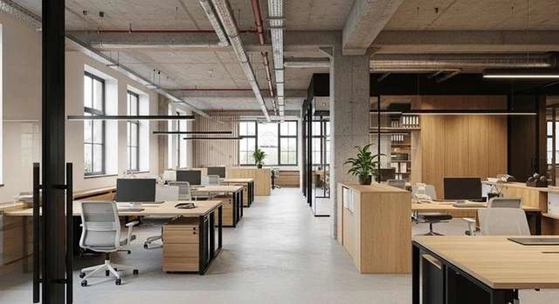 Bàn kê thẳng dãy dọc trục dài và lối đi chạy suốt một bên trong bố trí văn phòng 70m2